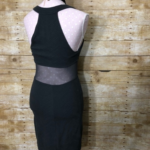 Free People Textured Knit Black Bodycon Dress with Sheer Mesh Cutout – Small - Picture 5 of 7